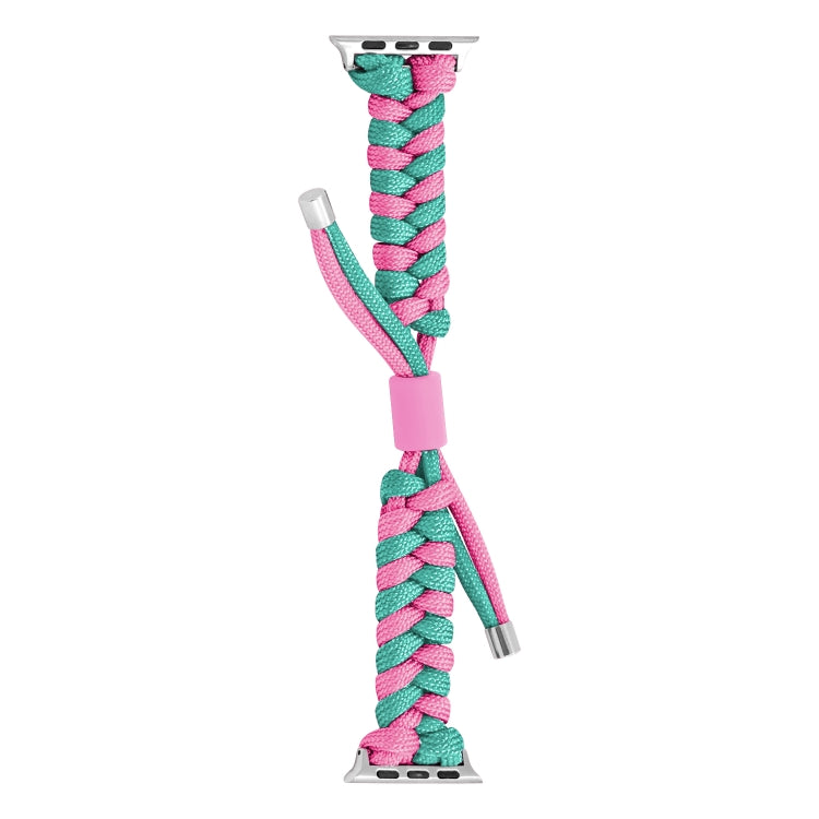 For Apple Watch Ultra 2 49mm Paracord Fishtail Braided Silicone Bead Watch Band(Rose Red Green) - Watch Bands by buy2fix | Online Shopping UK | buy2fix