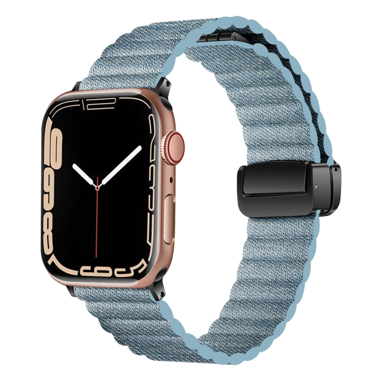 For Apple Watch SE 2023 44mm Water Ripple Magnetic Folding Buckle Watch Band, Style: Bold Version(Denim Blue) - Watch Bands by buy2fix | Online Shopping UK | buy2fix