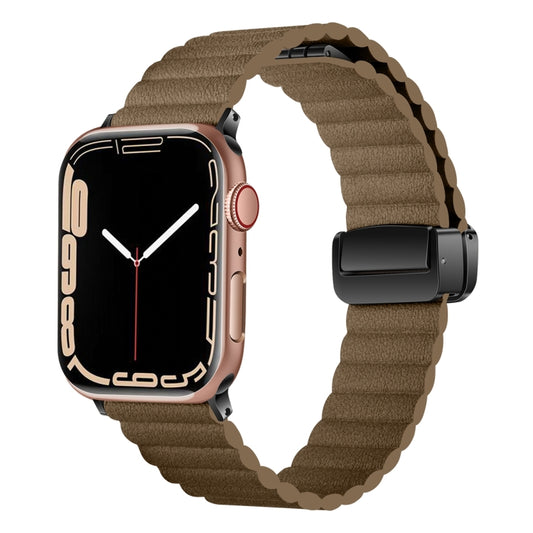 For Apple Watch Series 4 40mm Water Ripple Magnetic Folding Buckle Watch Band, Style: Bold Version(Brown) - Watch Bands by buy2fix | Online Shopping UK | buy2fix