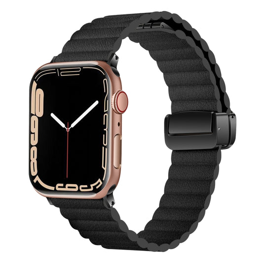 For Apple Watch Series 2 42mm Water Ripple Magnetic Folding Buckle Watch Band, Style: Bold Version(Black) - Watch Bands by buy2fix | Online Shopping UK | buy2fix