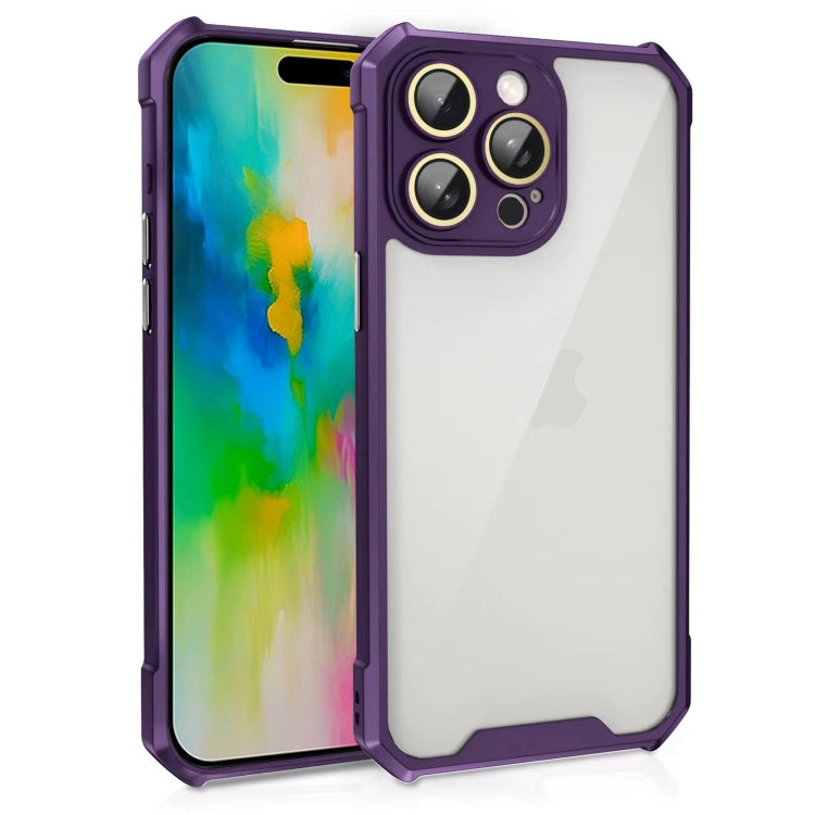 For iPhone 16 Pro Shockproof Acrylic Phone Case with Lens Glass Film(Purple) - iPhone 16 Pro Cases by buy2fix | Online Shopping UK | buy2fix