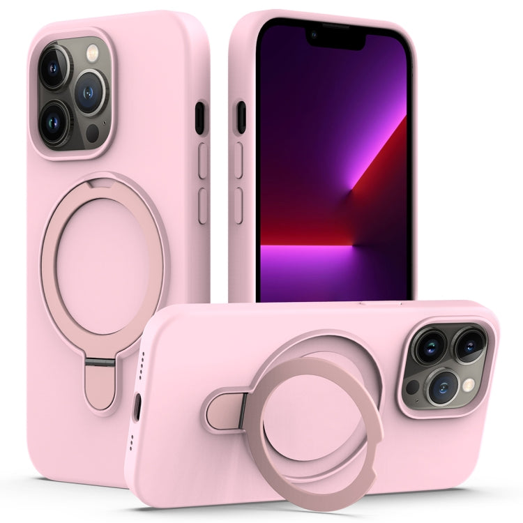 For iPhone 13 Pro MagSafe Magnetic Liquid Silicone Phone Case with Ring Holder(Grey Pink) - iPhone 13 Pro Cases by buy2fix | Online Shopping UK | buy2fix