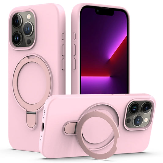 For iPhone 15 Pro Max MagSafe Magnetic Liquid Silicone Phone Case with Ring Holder(Grey Pink) - iPhone 15 Pro Max Cases by buy2fix | Online Shopping UK | buy2fix