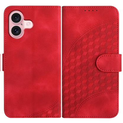 For iPhone 16 YX0060 Elephant Head Embossed Phone Leather Case with Lanyard(Red) - iPhone 16 Cases by buy2fix | Online Shopping UK | buy2fix