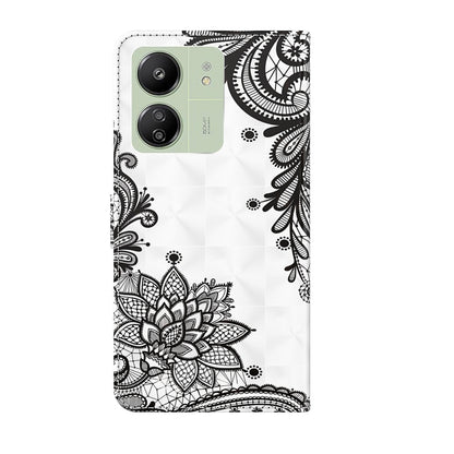 For Xiaomi Redmi 13C 5G / 4G 3D Painting Pattern Flip Leather Phone Case(Diagonal Black Flower) - Xiaomi Cases by buy2fix | Online Shopping UK | buy2fix