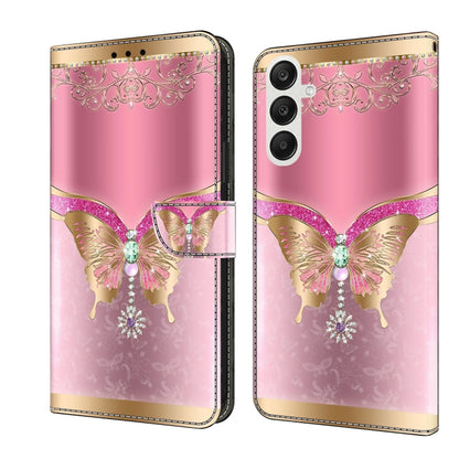 For Samsung Galaxy A55 5G Crystal 3D Shockproof Protective Leather Phone Case(Pink Bottom Butterfly) - Galaxy Phone Cases by buy2fix | Online Shopping UK | buy2fix