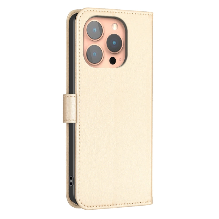 For iPhone 16 Pro Max Four-leaf Embossed Leather Phone Case(Gold) - iPhone 16 Pro Max Cases by buy2fix | Online Shopping UK | buy2fix