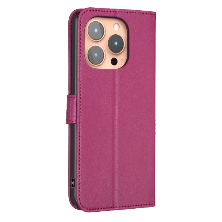 For iPhone 16 Pro Four-leaf Embossed Leather Phone Case(Rose Red) - iPhone 16 Pro Cases by buy2fix | Online Shopping UK | buy2fix