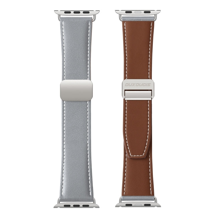 For Apple Watch SE 2023 44mm DUX DUCIS YA Series Magnetic Buckle Genuine Leather Watch Band(Grey) - Watch Bands by DUX DUCIS | Online Shopping UK | buy2fix