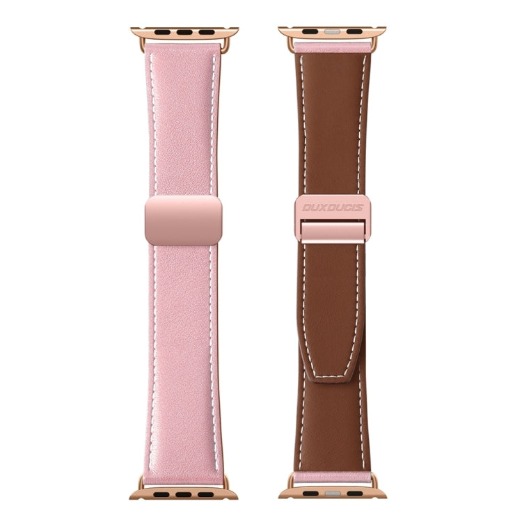 For Apple Watch SE 2023 44mm DUX DUCIS YA Series Magnetic Buckle Genuine Leather Watch Band(Pink) - Watch Bands by DUX DUCIS | Online Shopping UK | buy2fix