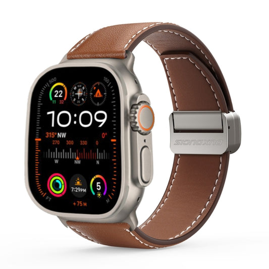 For Apple Watch Ultra 49mm DUX DUCIS YA Series Magnetic Buckle Genuine Leather Watch Band(Brown) - Watch Bands by DUX DUCIS | Online Shopping UK | buy2fix