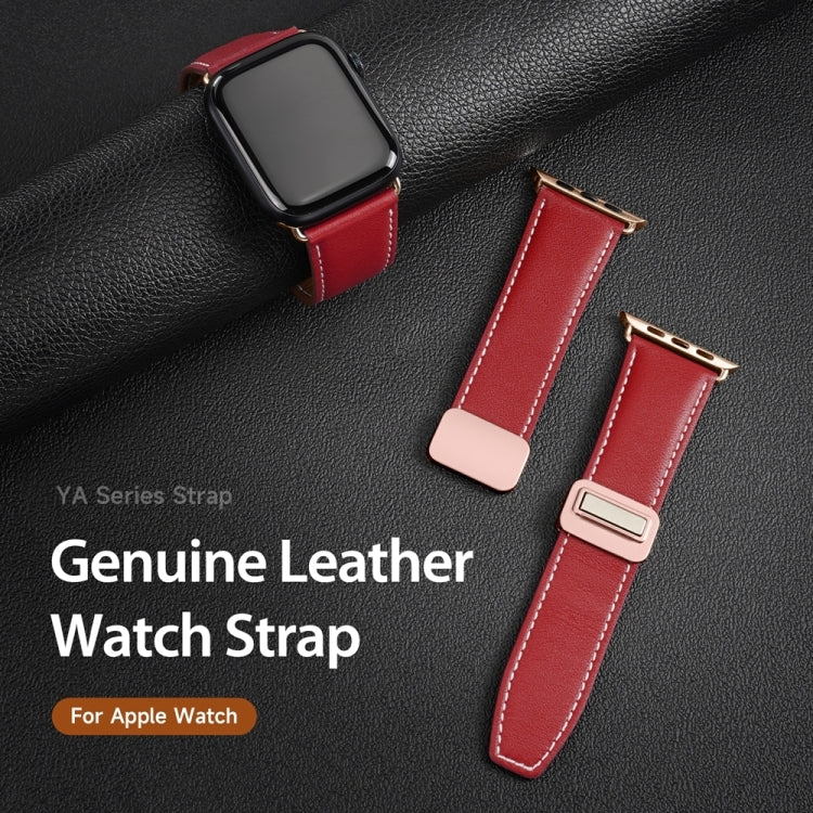 For Apple Watch Ultra 49mm DUX DUCIS YA Series Magnetic Buckle Genuine Leather Watch Band(Red) - Watch Bands by DUX DUCIS | Online Shopping UK | buy2fix