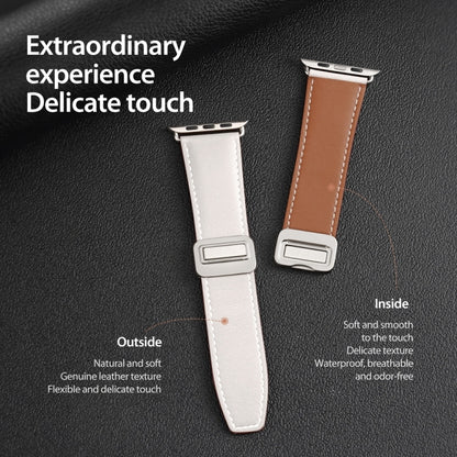 For Apple Watch Ultra 49mm DUX DUCIS YA Series Magnetic Buckle Genuine Leather Watch Band(White) - Watch Bands by DUX DUCIS | Online Shopping UK | buy2fix