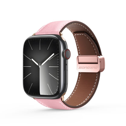 For Apple Watch Series 7 41mm DUX DUCIS YA Series Magnetic Buckle Genuine Leather Watch Band(Pink) - Watch Bands by DUX DUCIS | Online Shopping UK | buy2fix