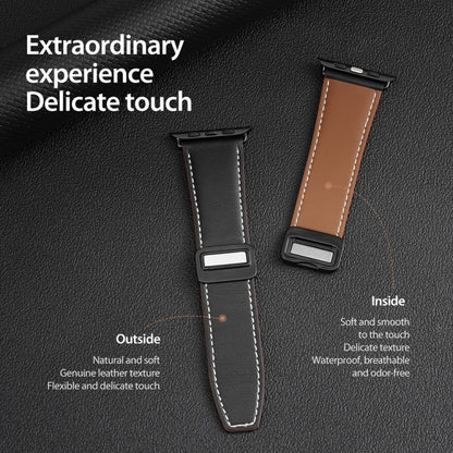 For Apple Watch Series 4 44mm DUX DUCIS YA Series Magnetic Buckle Genuine Leather Watch Band(Black) - Watch Bands by DUX DUCIS | Online Shopping UK | buy2fix