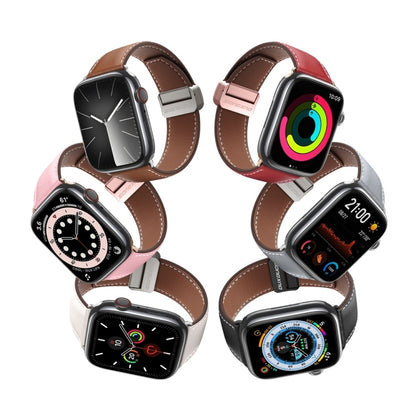 For Apple Watch Series 7 41mm DUX DUCIS YA Series Magnetic Buckle Genuine Leather Watch Band(Pink) - Watch Bands by DUX DUCIS | Online Shopping UK | buy2fix