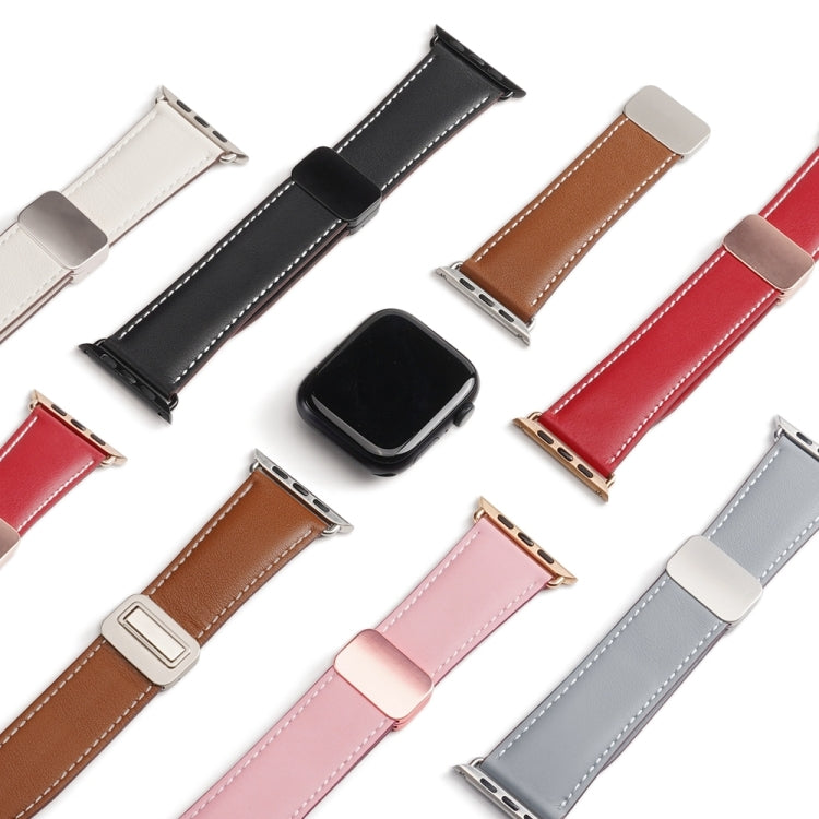 For Apple Watch Series 7 41mm DUX DUCIS YA Series Magnetic Buckle Genuine Leather Watch Band(Red) - Watch Bands by DUX DUCIS | Online Shopping UK | buy2fix