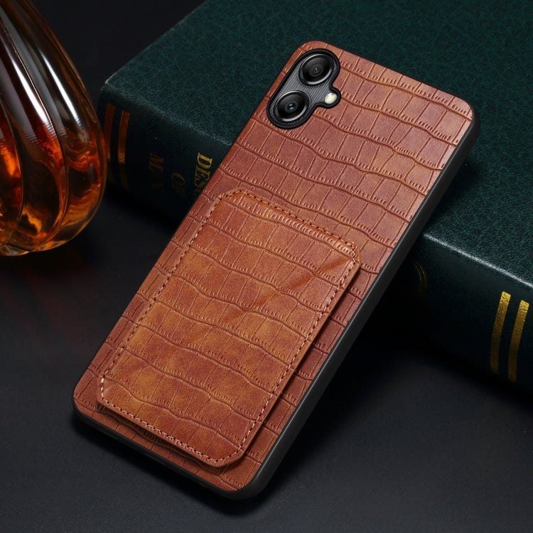 For Samsung Galaxy A05 Denior Imitation Crocodile Leather Back Phone Case with Holder(Brown) - Galaxy Phone Cases by Denior | Online Shopping UK | buy2fix