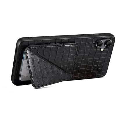 For Samsung Galaxy A05s Denior Imitation Crocodile Leather Back Phone Case with Holder(Black) - Galaxy Phone Cases by Denior | Online Shopping UK | buy2fix