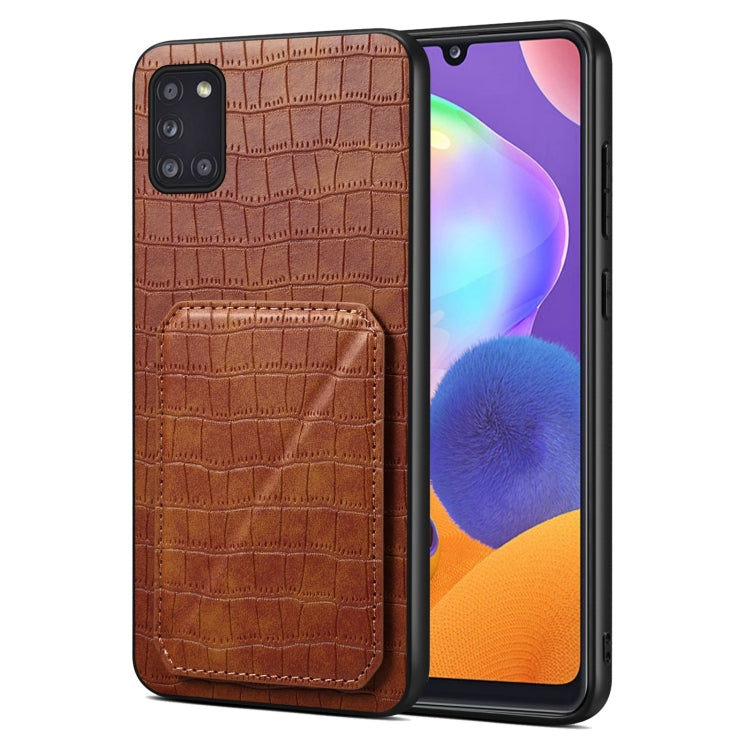 For Samsung Galaxy A31 Denior Imitation Crocodile Leather Back Phone Case with Holder(Brown) - Galaxy Phone Cases by Denior | Online Shopping UK | buy2fix