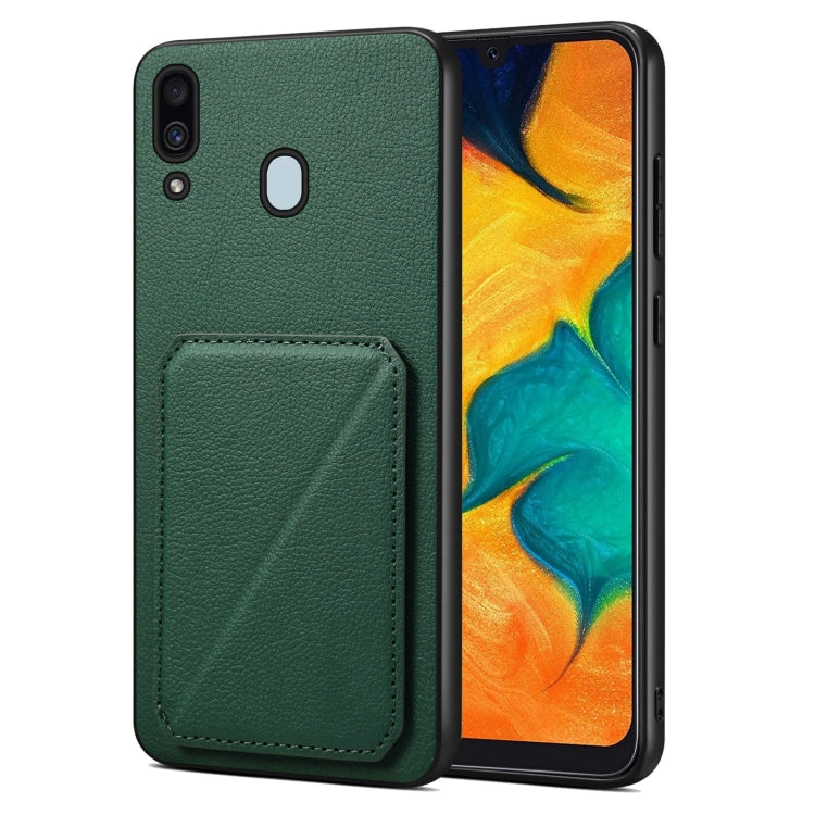 For Samsung Galaxy A20 / A30 Denior Imitation Calf Leather Back Phone Case with Holder(Green) - Galaxy Phone Cases by Denior | Online Shopping UK | buy2fix