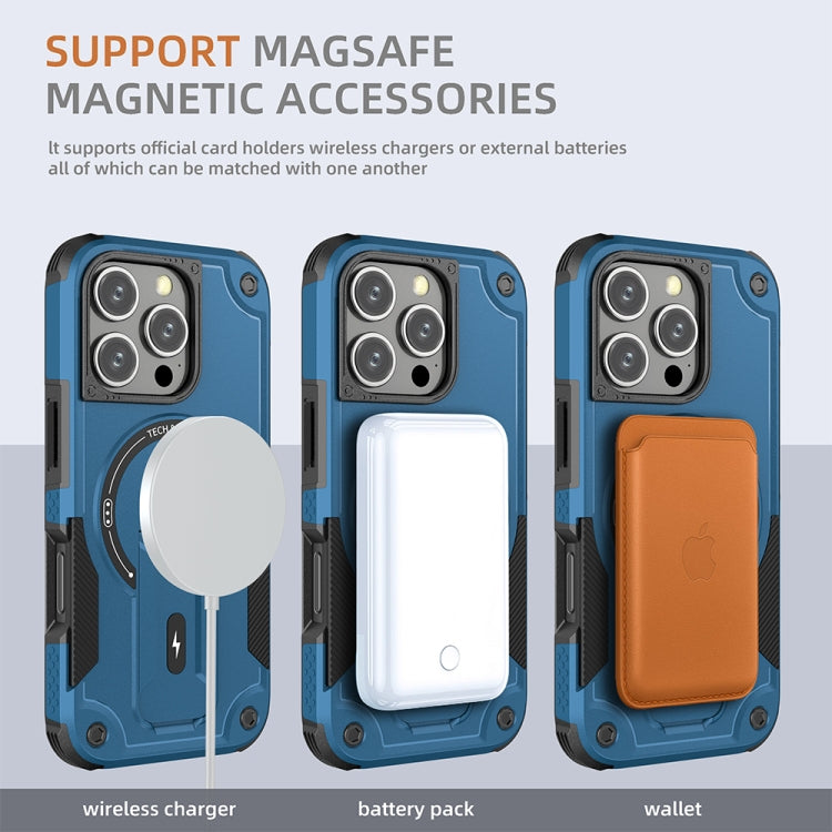 For iPhone 16 Pro Armor Magsafe Holder PC Hybrid TPU Phone Case(Dark Blue) - iPhone 16 Pro Cases by buy2fix | Online Shopping UK | buy2fix