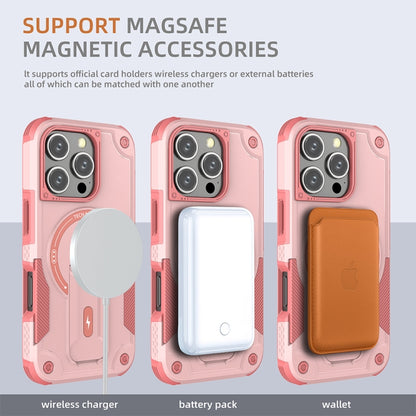 For iPhone 16 Pro Armor Magsafe Holder PC Hybrid TPU Phone Case(Pink) - iPhone 16 Pro Cases by buy2fix | Online Shopping UK | buy2fix