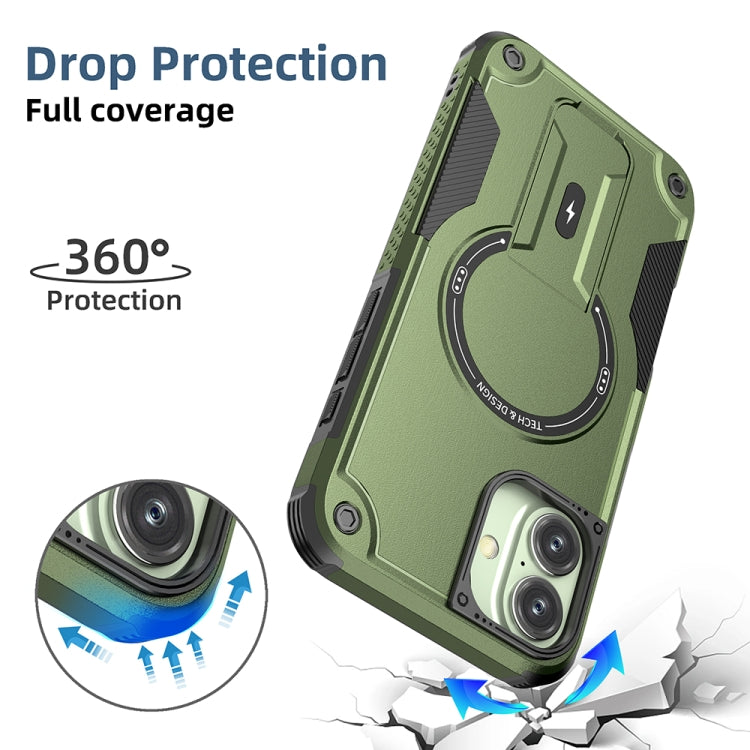 For iPhone 16 Plus Armor Magsafe Holder PC Hybrid TPU Phone Case(Army Green) - iPhone 16 Plus Cases by buy2fix | Online Shopping UK | buy2fix