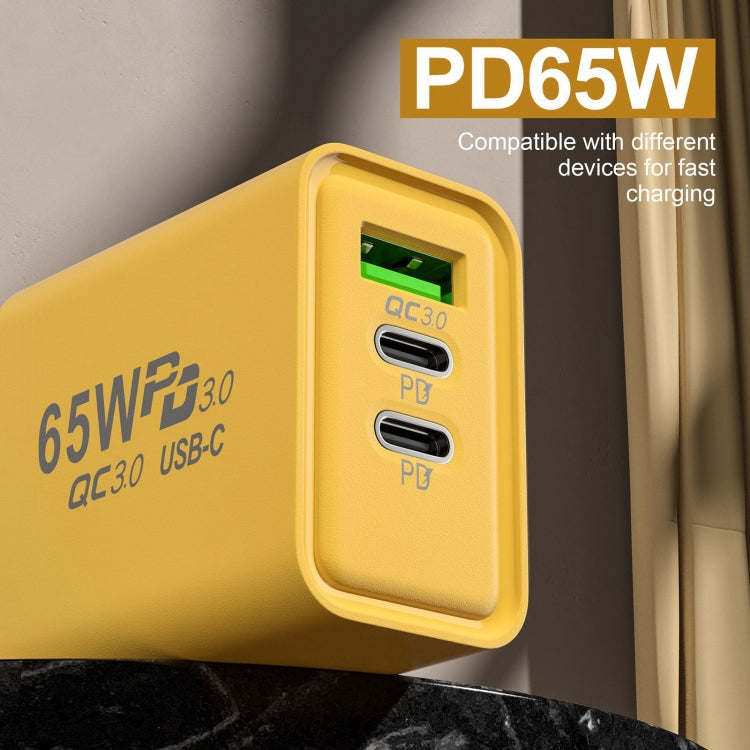 65W Gallium Nitride USB + Type-C Fast Charging Charger, Plug Type:US Plug(Yellow) - USB Charger by buy2fix | Online Shopping UK | buy2fix