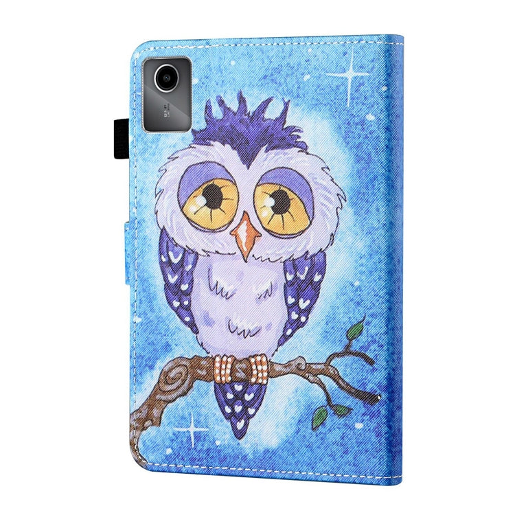 For Lenovo Tab M11/ Xiaoxin Pad 11 2024 Coloured Drawing Stitching Smart Leather Tablet Case(Blue Owl) - Lenovo by buy2fix | Online Shopping UK | buy2fix