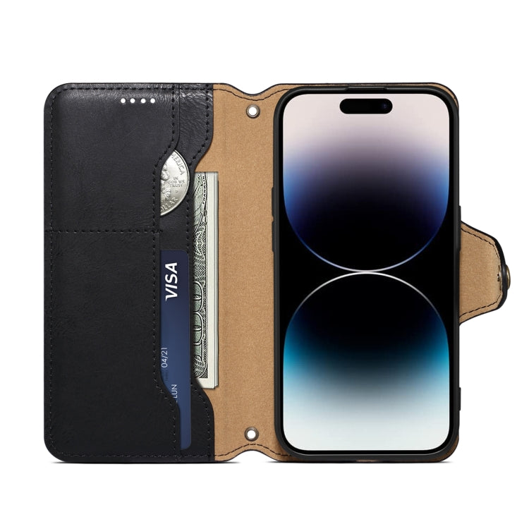 For iPhone 16 Denior Cowhide Texture Wallet Style Leather Phone Case(Black) - iPhone 16 Cases by Denior | Online Shopping UK | buy2fix