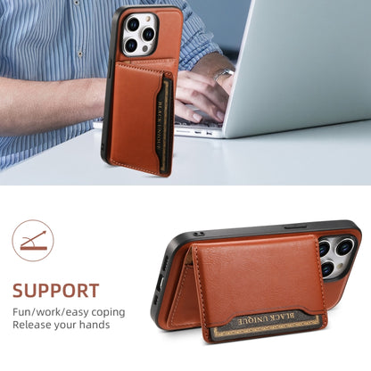 For iPhone 15 Pro Denior Cowhide Texture Leather MagSafe Detachable Wallet Phone Case(Brown) - iPhone 15 Pro Cases by Denior | Online Shopping UK | buy2fix