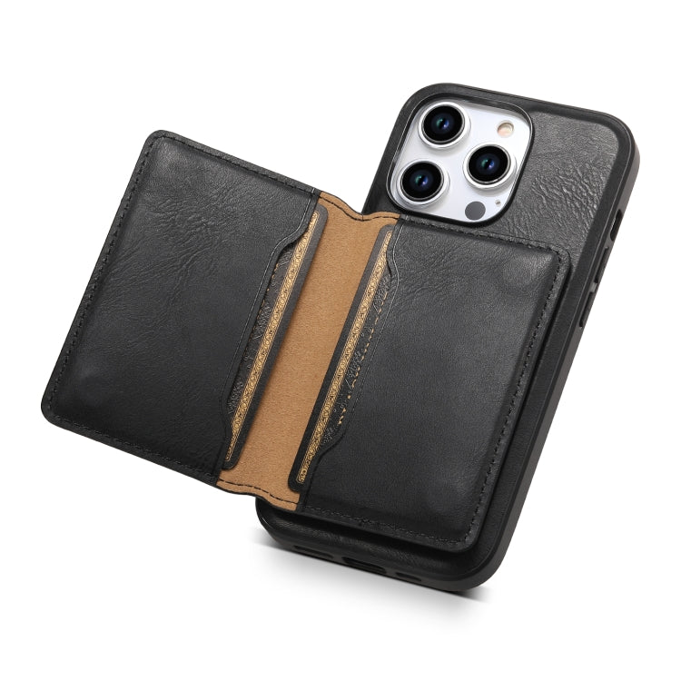 For iPhone 12 Denior Cowhide Texture Leather MagSafe Detachable Wallet Phone Case(Black) - iPhone 12 / 12 Pro Cases by Denior | Online Shopping UK | buy2fix