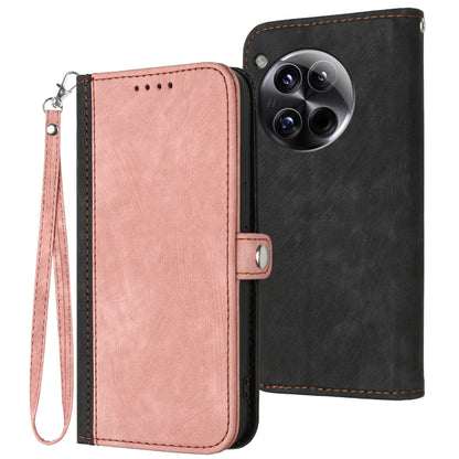 For OnePlus 12 Side Buckle Double Fold Hand Strap Leather Phone Case(Pink) - OnePlus Cases by buy2fix | Online Shopping UK | buy2fix