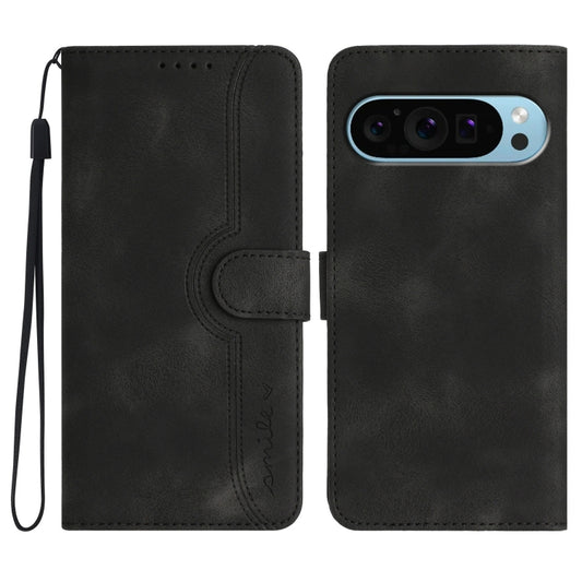 For Google Pixel 9 Heart Pattern Skin Feel Leather Phone Case(Black) - Google Cases by buy2fix | Online Shopping UK | buy2fix