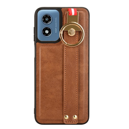 For Motorola Moto G Play 4G 2024 Wristband Leather Back Phone Case(Brown) - Motorola Cases by buy2fix | Online Shopping UK | buy2fix