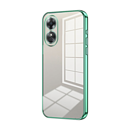 For OPPO A17 / A17K Transparent Plating Fine Hole Phone Case(Green) - OPPO Cases by buy2fix | Online Shopping UK | buy2fix