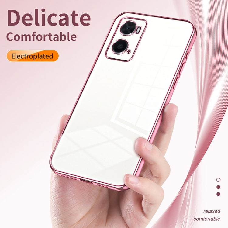 For OPPO A36 / A76 / A96 4G Global Transparent Plating Fine Hole Phone Case(Pink) - OPPO Cases by buy2fix | Online Shopping UK | buy2fix