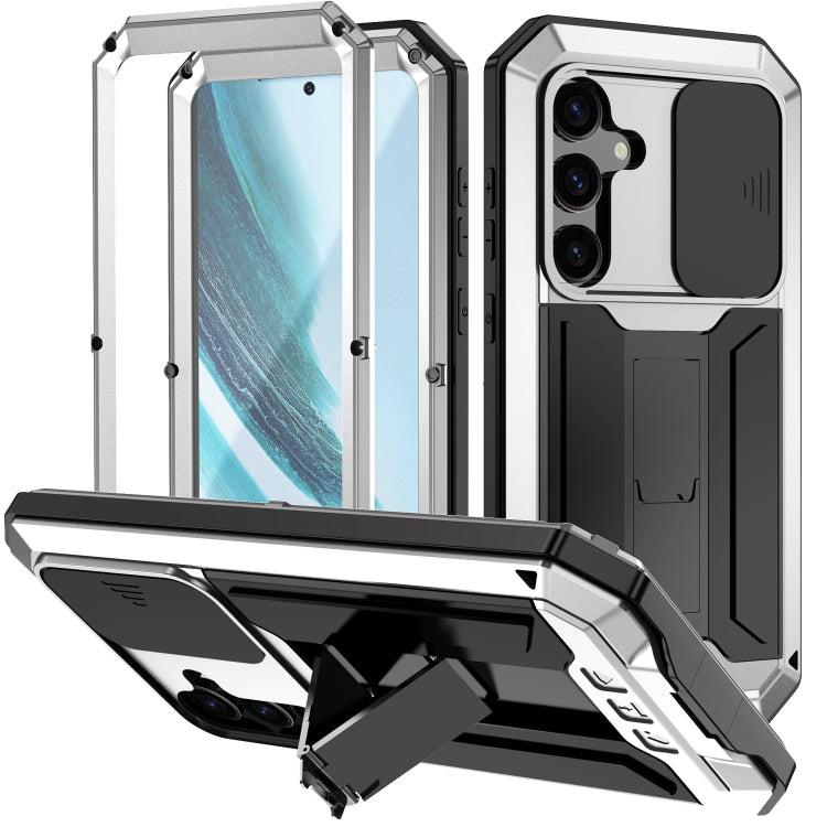 For Samsung Galaxy S24+ 5G R-JUST Sliding Camera Life Waterproof Holder Phone Case(Silver) - Galaxy S24+ 5G Cases by R-JUST | Online Shopping UK | buy2fix