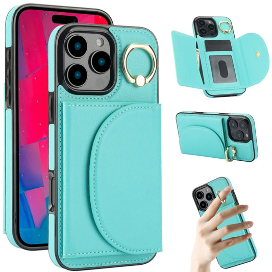 For iPhone 16 Pro Max YM007 Ring Holder Card Bag Skin Feel Phone Case(Green) - iPhone 16 Pro Max Cases by buy2fix | Online Shopping UK | buy2fix