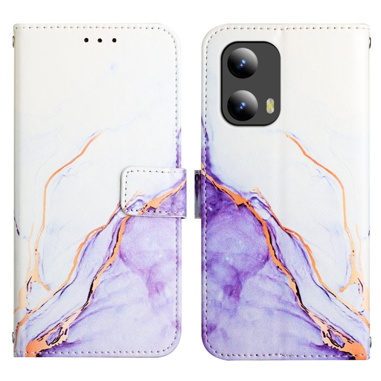 For Motorola Moto G Play 5G 2024 PT003 Marble Pattern Flip Leather Phone Case(White Purple) - Motorola Cases by buy2fix | Online Shopping UK | buy2fix