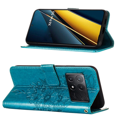 For Xiaomi Redmi K70E Embossed Butterfly Leather Phone Case(Blue) - K70E Cases by buy2fix | Online Shopping UK | buy2fix