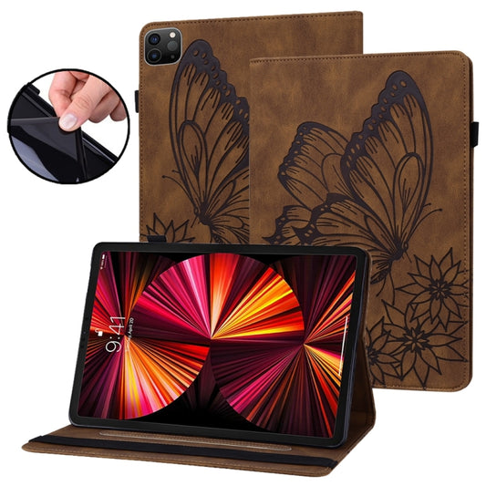 For iPad Pro 12.9 2022 / Air 13 2024 Big Butterfly Embossed Leather Tablet Case(Brown) - iPad Pro 12.9 (2022/2021) Cases by buy2fix | Online Shopping UK | buy2fix