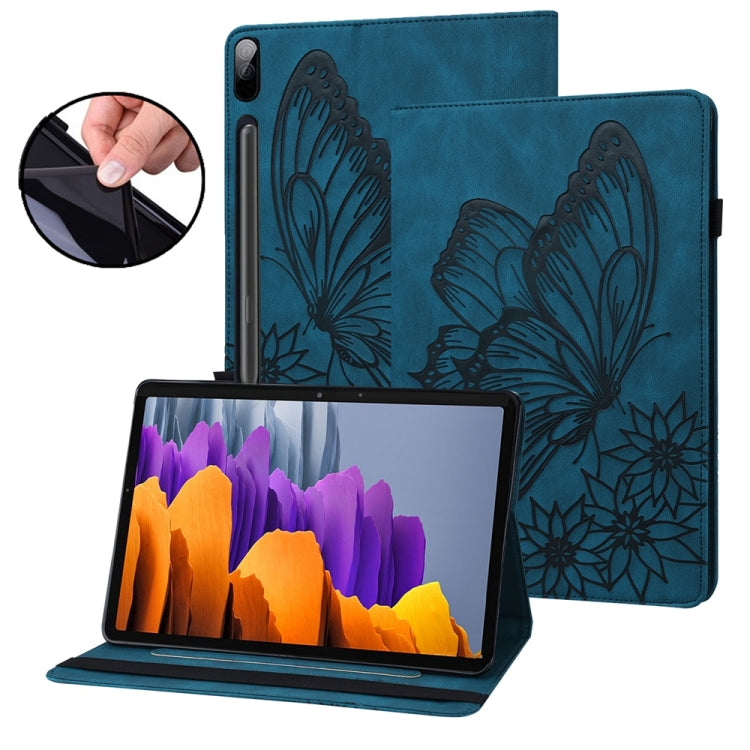 For Samsung Galaxy Tab S9 FE+ / S9+ / S8+ Big Butterfly Embossed Leather Tablet Case(Blue) - Galaxy Tab S9+ Cases by buy2fix | Online Shopping UK | buy2fix