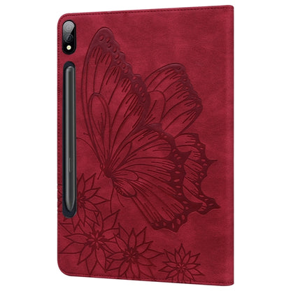 For Samsung Galaxy Tab S9 Ultra / S8 Ultra Big Butterfly Embossed Leather Tablet Case(Red) - Galaxy Tab S9 Ultra Cases by buy2fix | Online Shopping UK | buy2fix