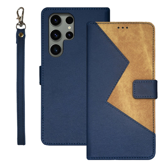 For Samsung Galaxy S24 Ultra 5G idewei Two-color Splicing Leather Phone Case(Blue) - Galaxy S24 Ultra 5G Cases by idewei | Online Shopping UK | buy2fix