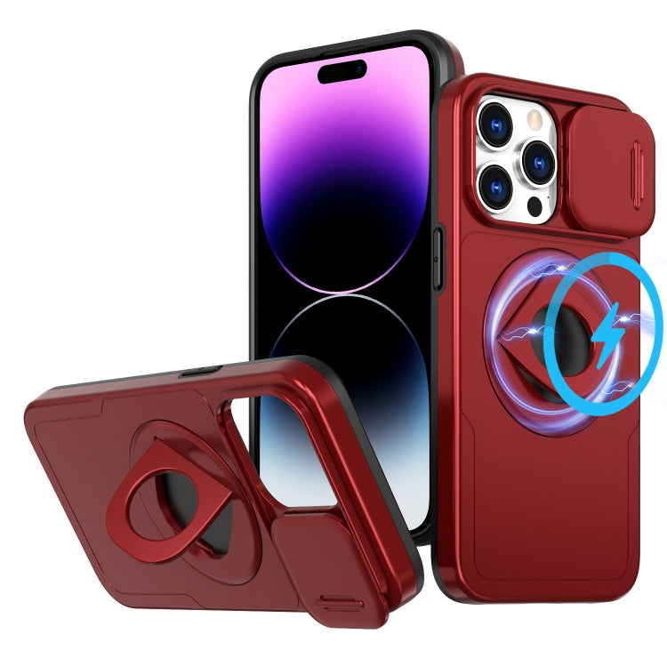 For iPhone 14 Pro Max Camshield MagSafe Ring Holder Armor Phone Case(Red) - iPhone 14 Pro Max Cases by buy2fix | Online Shopping UK | buy2fix