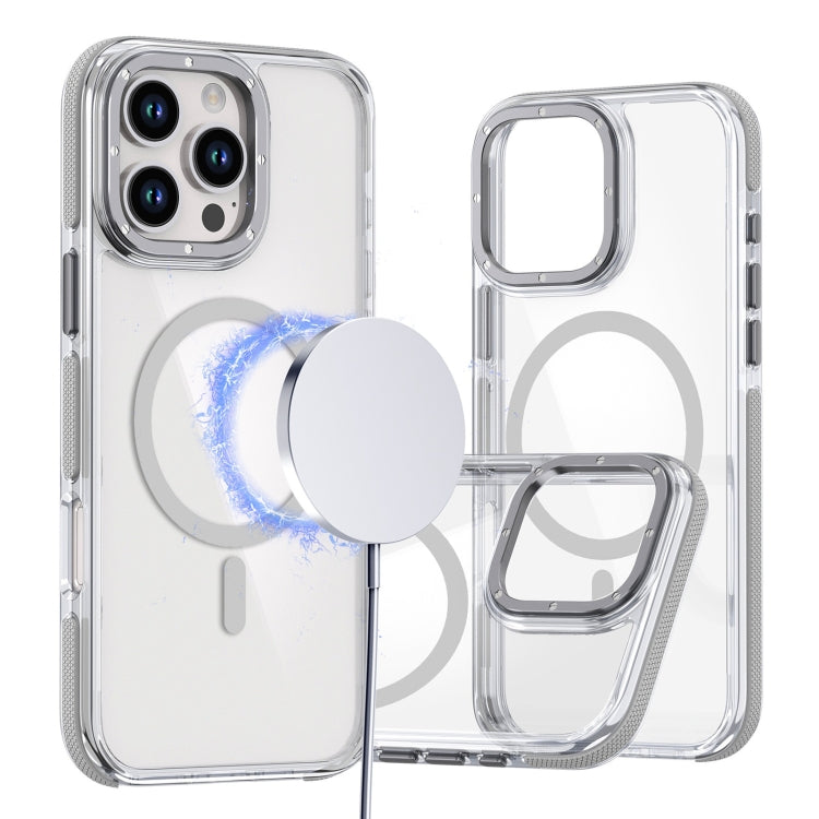 For iPhone 16 Pro Dual-Color Clear Acrylic Hybrid TPU MagSafe Phone Case(Grey) - iPhone 16 Pro Cases by buy2fix | Online Shopping UK | buy2fix