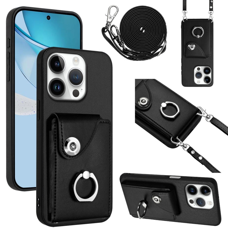 For iPhone 16 Pro Organ Card Bag Ring Holder Phone Case with Long Lanyard(Black) - iPhone 16 Pro Cases by buy2fix | Online Shopping UK | buy2fix