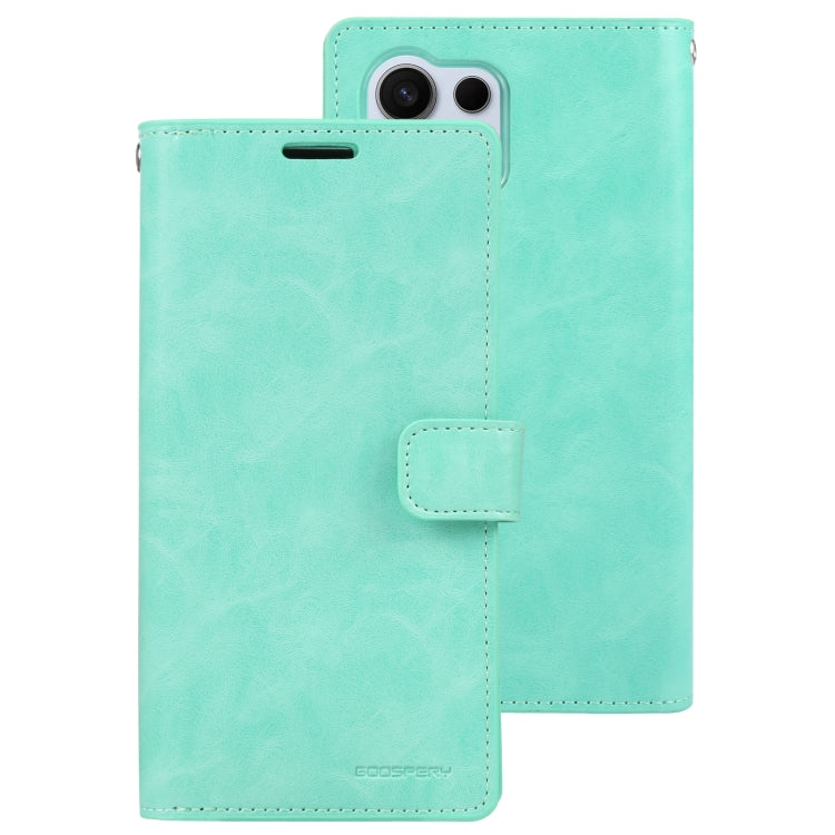 For Samsung Galaxy S24 Ultra 5G GOOSPERY MANSOOR DIARY 9 Card Slots Leather Phone Case(Mint Green) - Galaxy S24 Ultra 5G Cases by GOOSPERY | Online Shopping UK | buy2fix